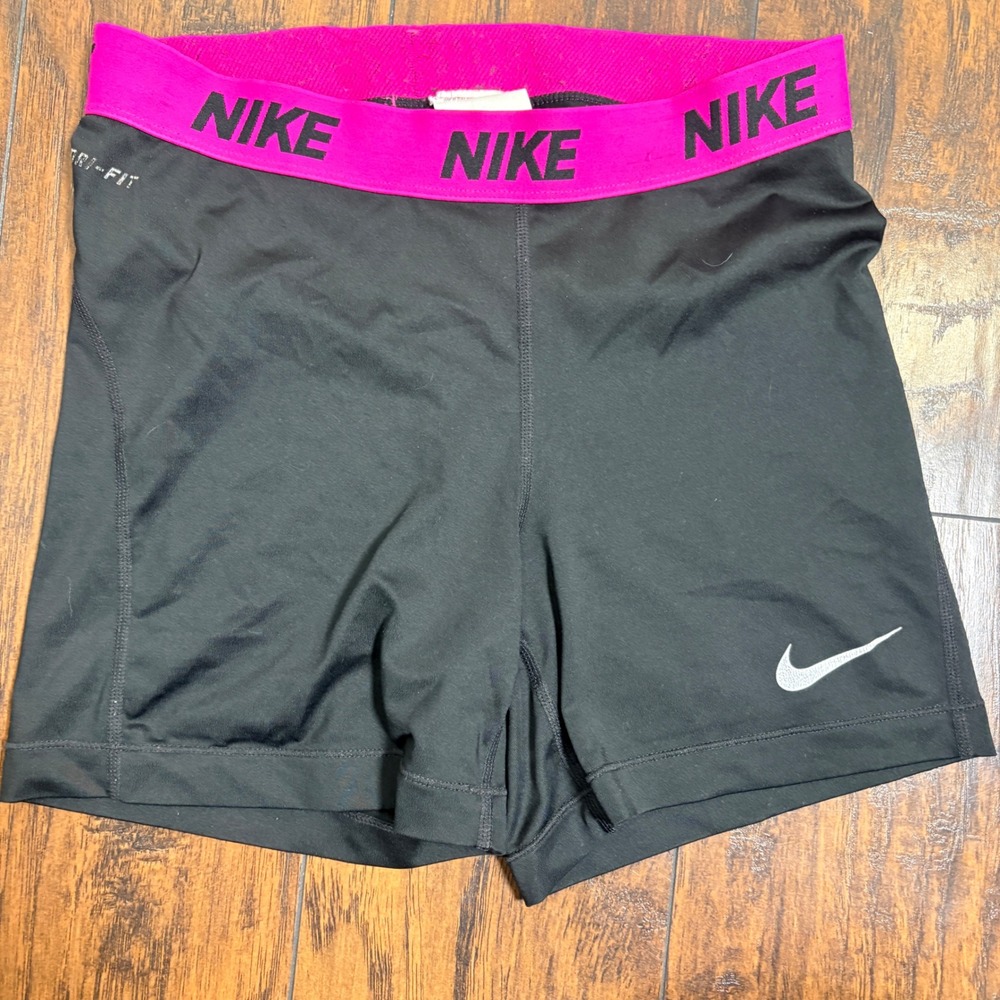 Nike Pro Dri-FIT Shorts Womens M Black Pink Logo Waistband 824403-010